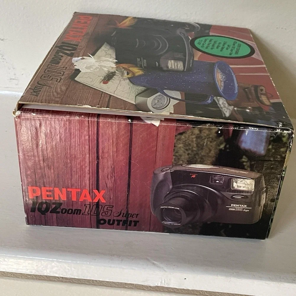 Vintage 90s 35mm Camera Pentax 1QZoom 105 Kit Super Outfit Original Packaging